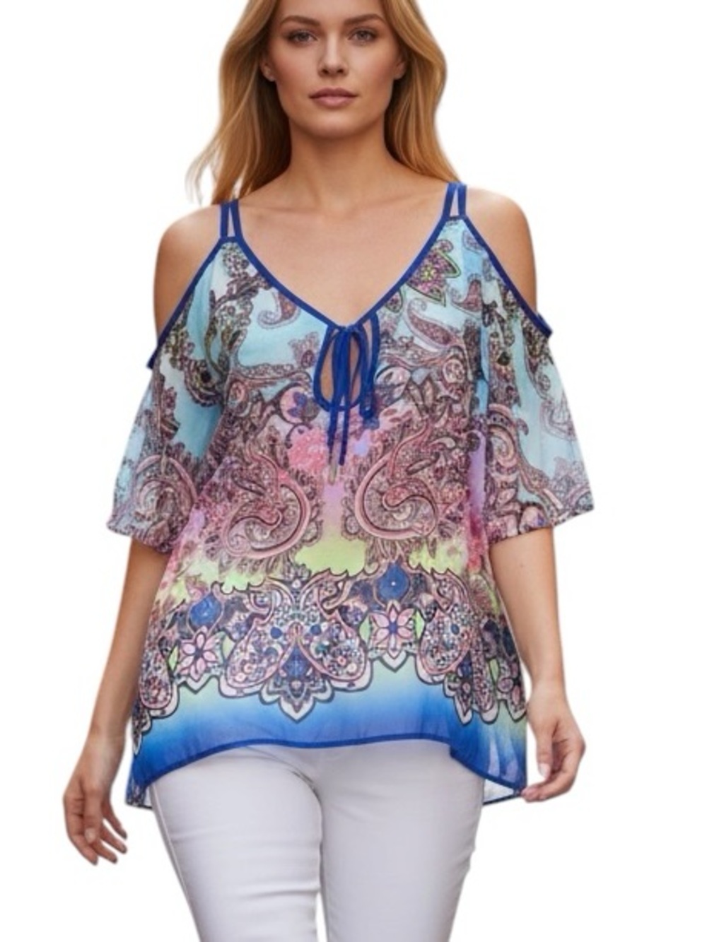 GORGEOUS Cold Shoulder tie front top by SINGLE. Light & Chic. Blue, Pink…